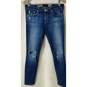 AG Adriano Goldschmied The Legging Ankle Leather Jeans Blue R Slim Size 27R